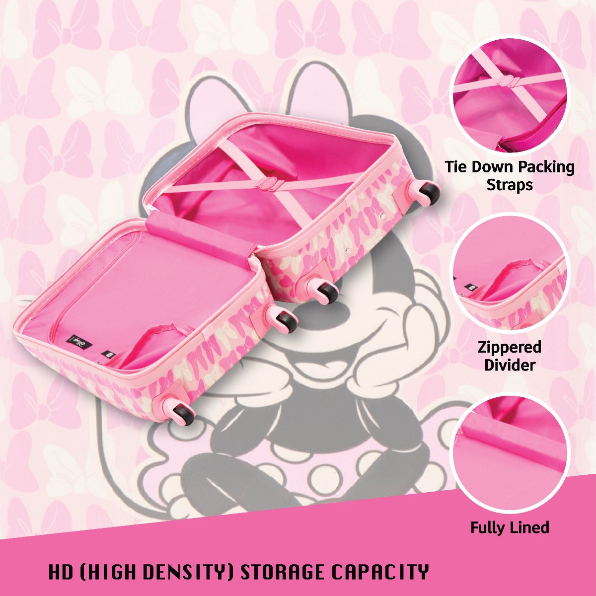 Disney Ful Minnie Mouse Bows Print Hardside Spinner Luggage - Pink 20.5 inch Kids Carry On Suitcases