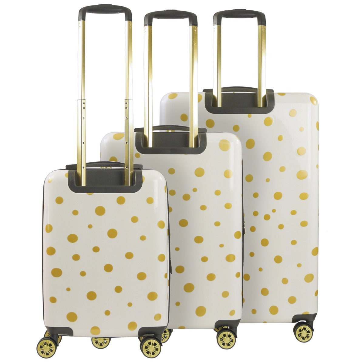 Ful Impulse Mixed Dots Hardsided Spinners suitcase 3 piece luggage set white gold detail polka dots 