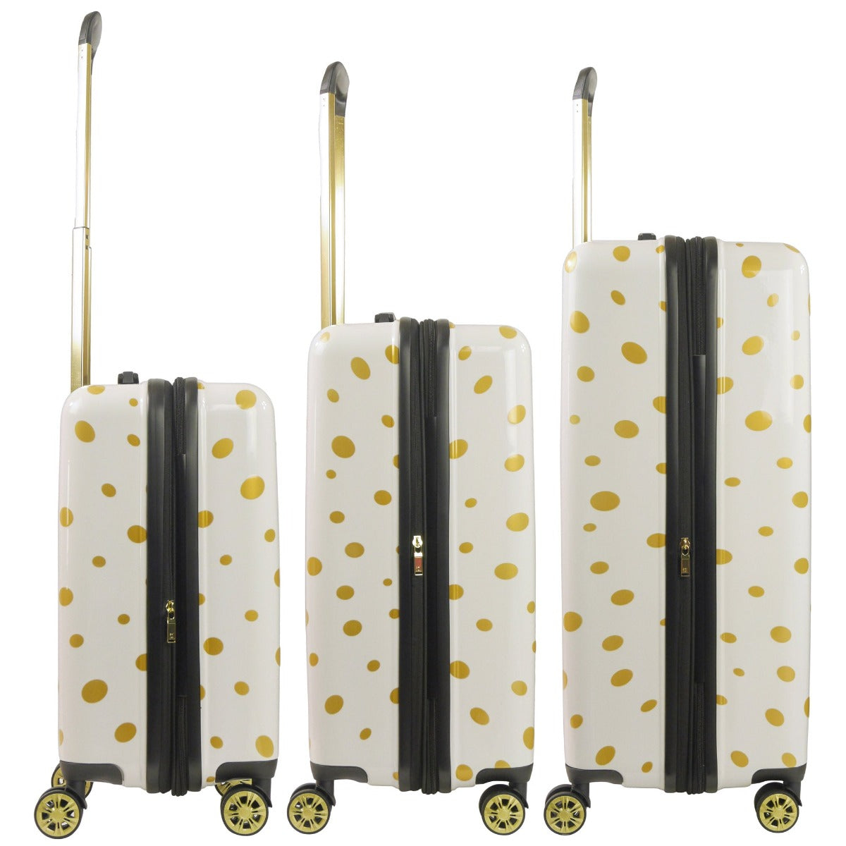 Ful Impulse Mixed Dots Hardsided Spinners suitcase 3 piece luggage set white gold detail polka dots 22" 26" 31"
