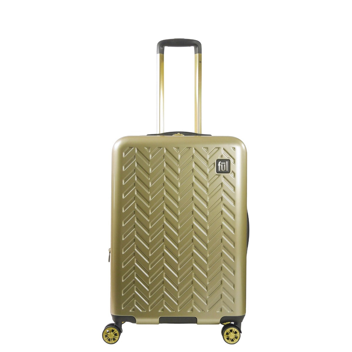 Ful Groove 27 inch hardside spinner suitcase checked gold luggage black details