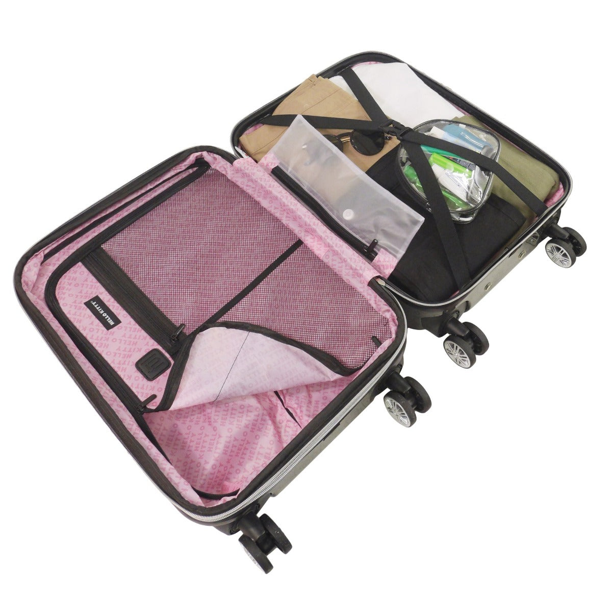 Hello Kitty Pose All Over Print 29.5" Hard-Sided Luggage Black checked spinner suitcase interior