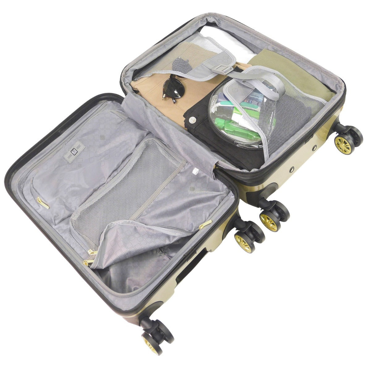 Ful Groove Hard Side Spinner Suitcases 3 Piece Gold Spinner Suitcase Rolling luggage set 22" Inch 27" Inch 31" Inch Interior
