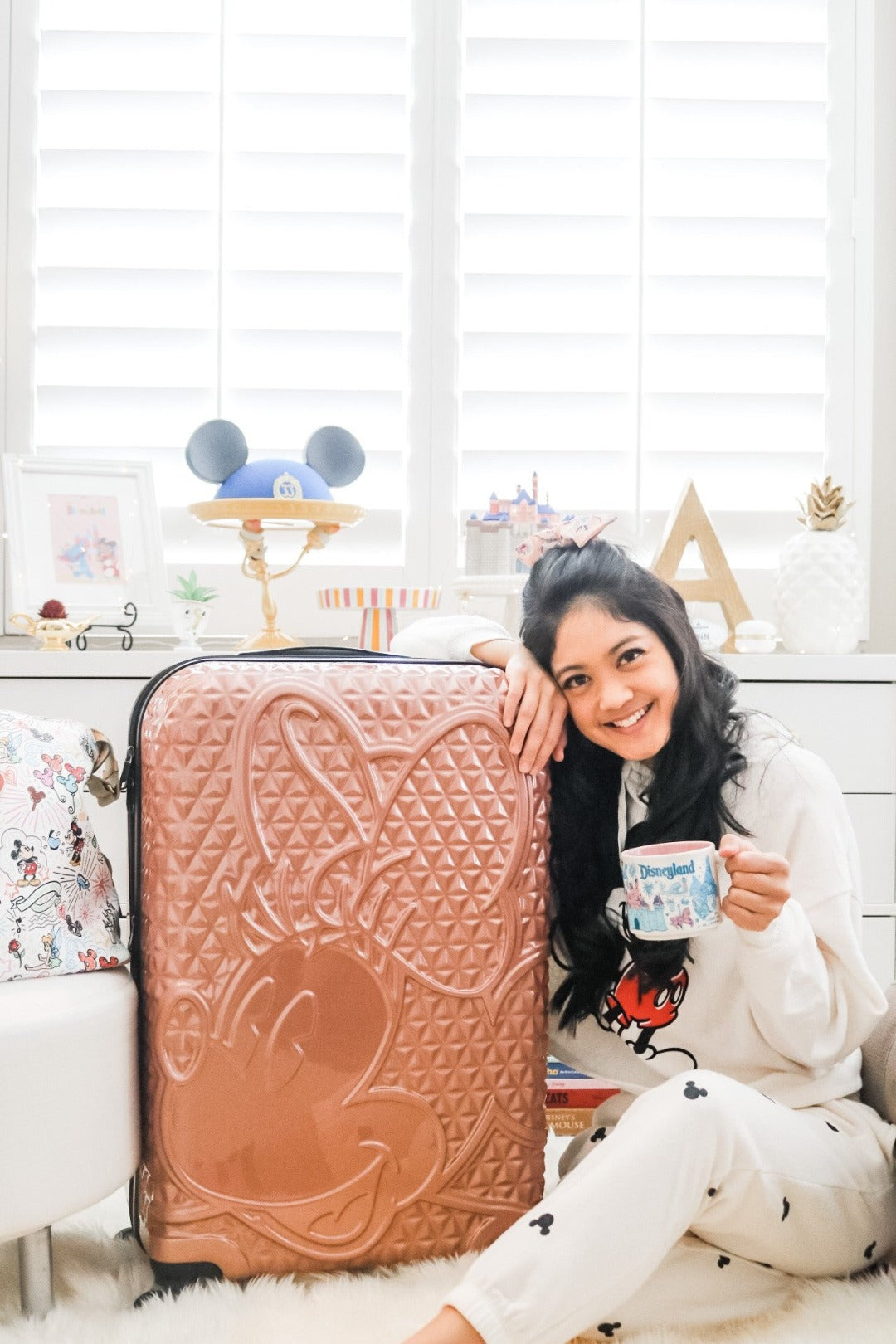 Rose Gold Disney Minnie FŪL Minnie Mouse Texture Beveled Luggage 3 Piece Set Spinner Suitcases Carry-on 22.5-inch and checked baggage
