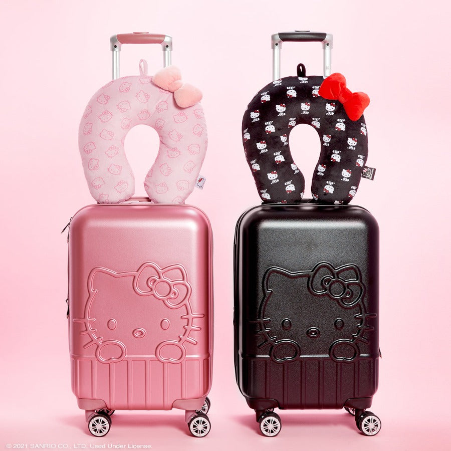 Hello Hello Kitty Ful 21" hard sided spinner rolling carry on kids luggage suitcase black pink neck pillow  Carry-On Spinner Suitcase Luggage