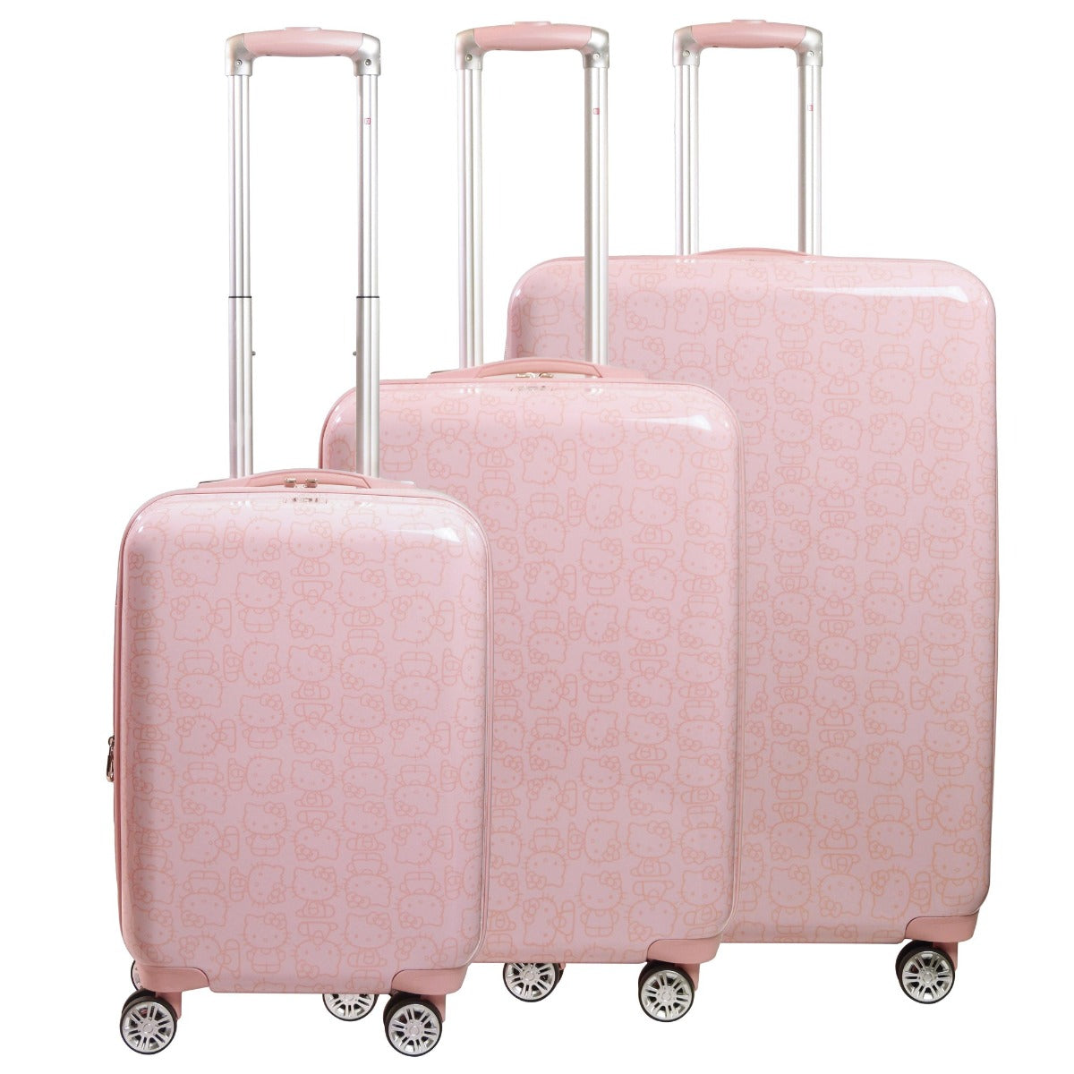 Hello Kitty Pose All Over Print 3 pc set Hardsided spinner Luggage Pink 22 inch 25.5 inch 29.5 inch