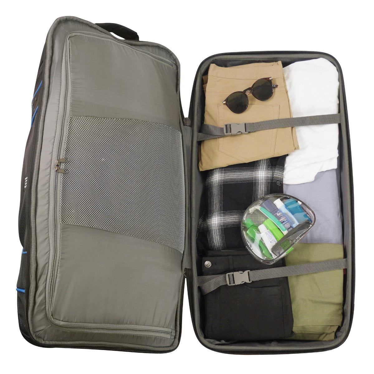 Black Ful Workhorse 30" Extra Large Split Level Wheeled Carry-on Rolling Duffle Bag Black Interior