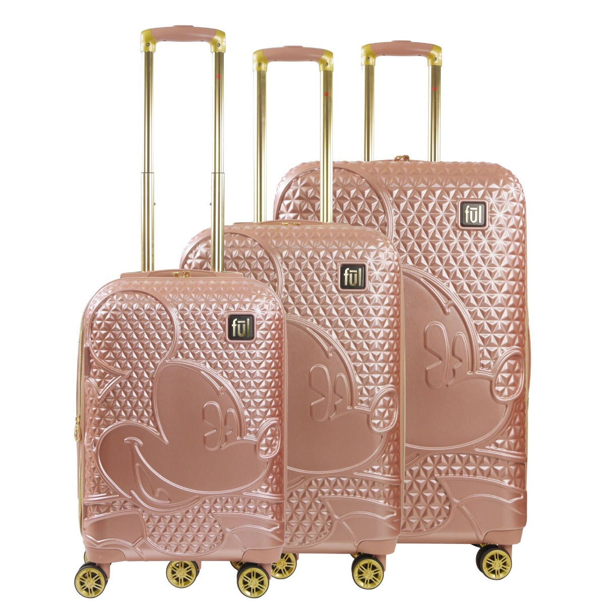 Adult Disney Mickey Mouse Hard Rolling Spinner Suitcases 3 Piece Luggage Set Rose Gold